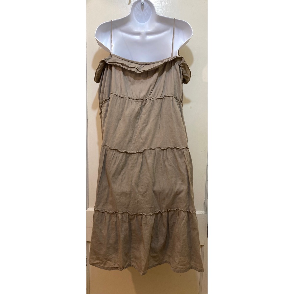 Old Navy Tiered Ruffle Midi Dress XXL Taupe Brown Adjustable Straps Coastal Boho - Picture 2 of 10